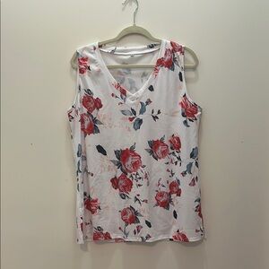 White and Red Floral Sleeveless Tank Top